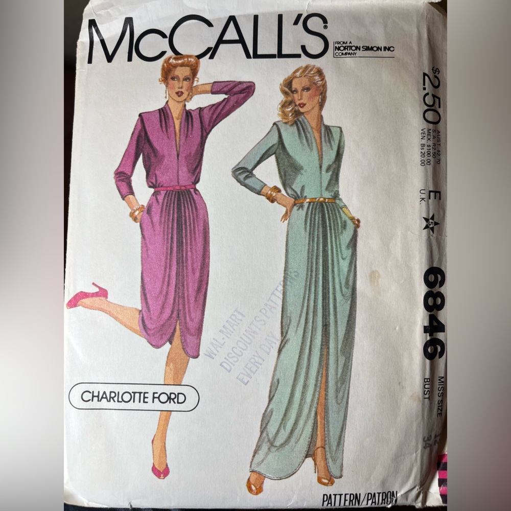 Vintage McCalls Charlotte Ford Designer Dress Sewing Pattern